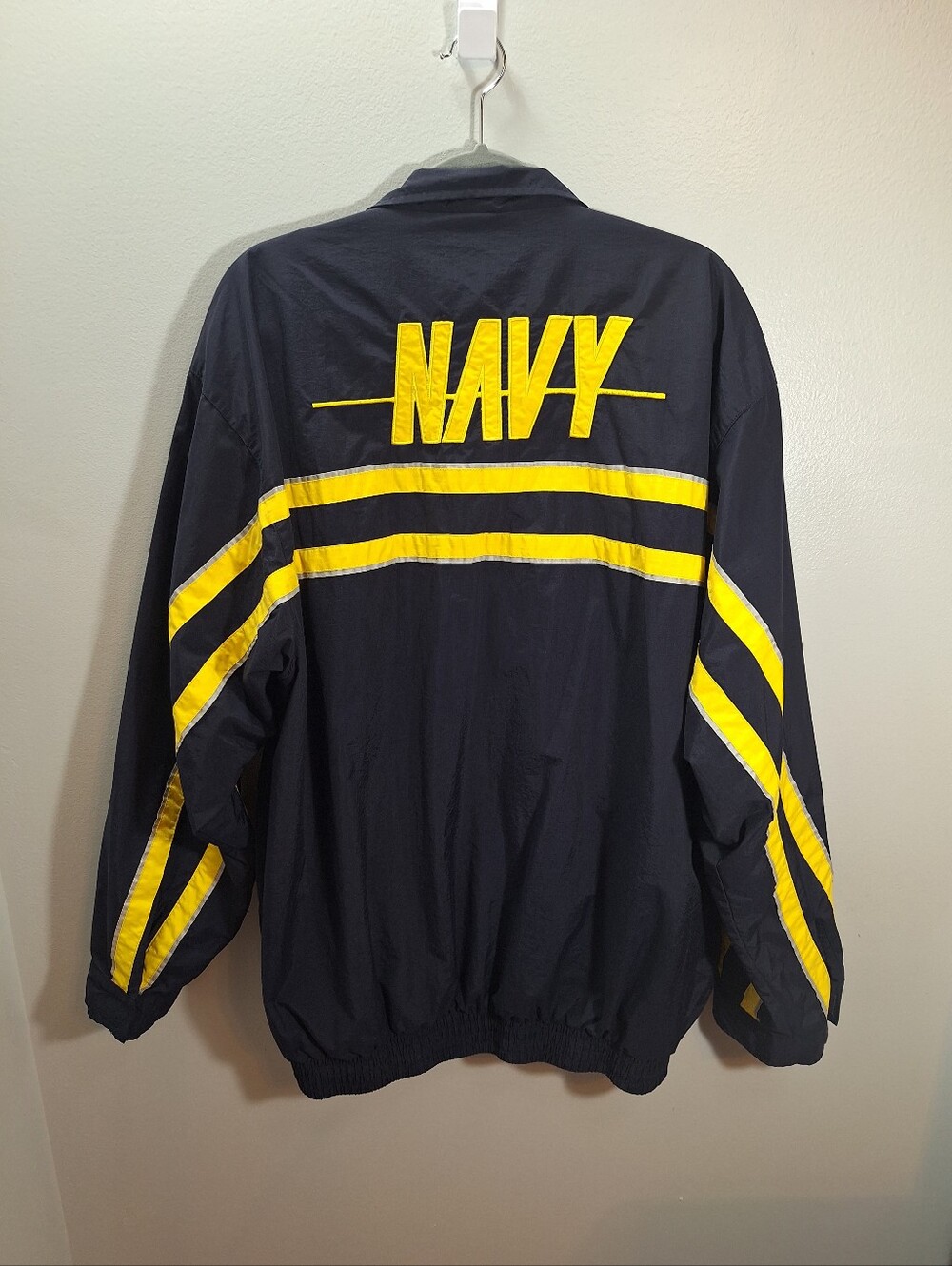 Official NAVY Gear "Let The Journey Begin" Navy & Yellow Windbreaker Mens XL